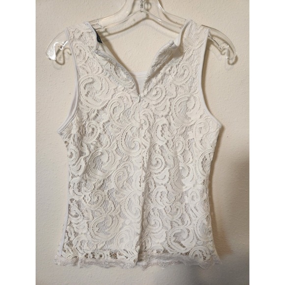 Adrianna Papell Women's Sm White Lace Overlay‎ Sleeveless Blouse Office Shell - Picture 4 of 7